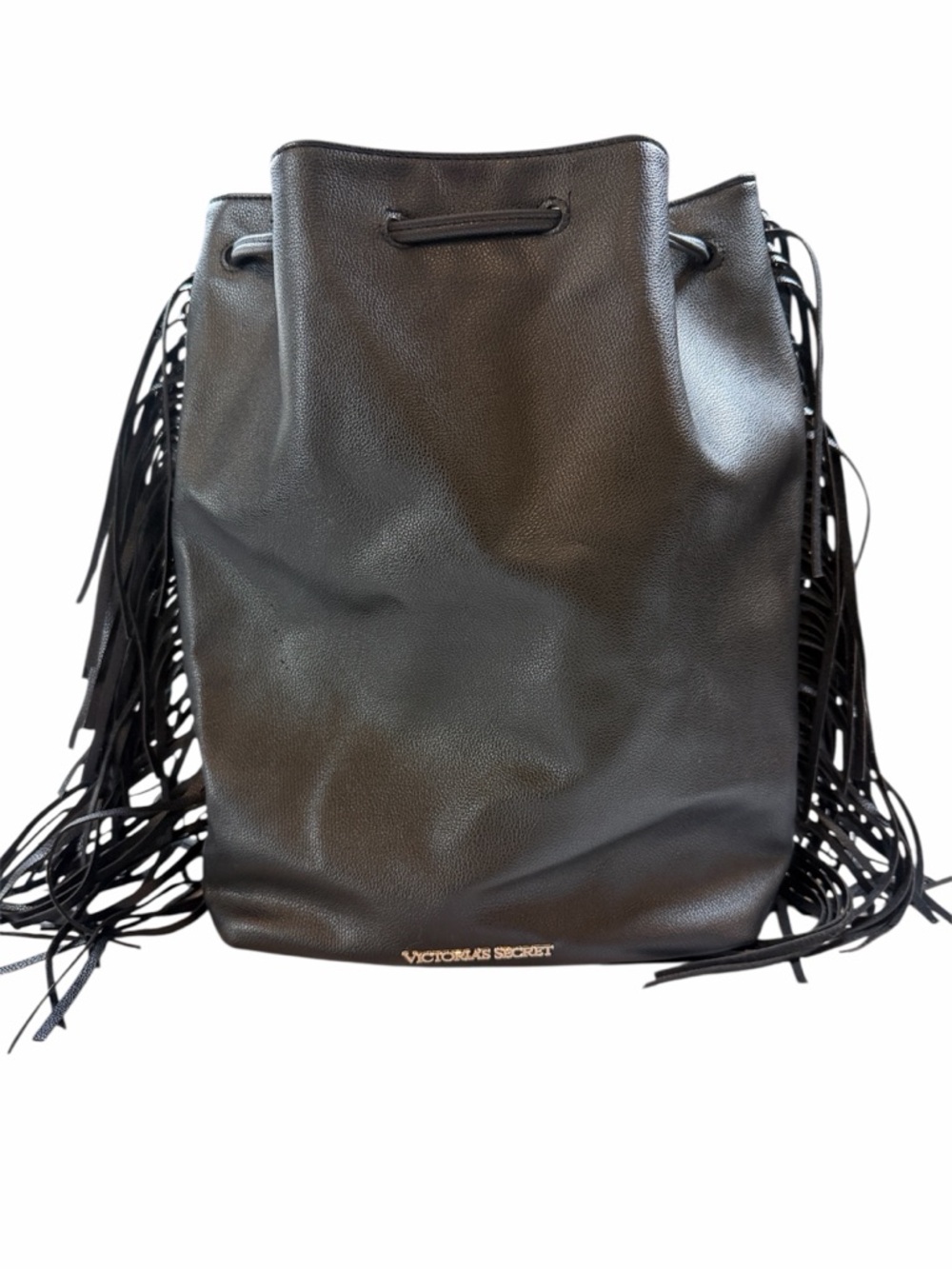Festival‎ Boho Victoria's Secret Black  Fringe Drawstring Bucket Backpack Vegan